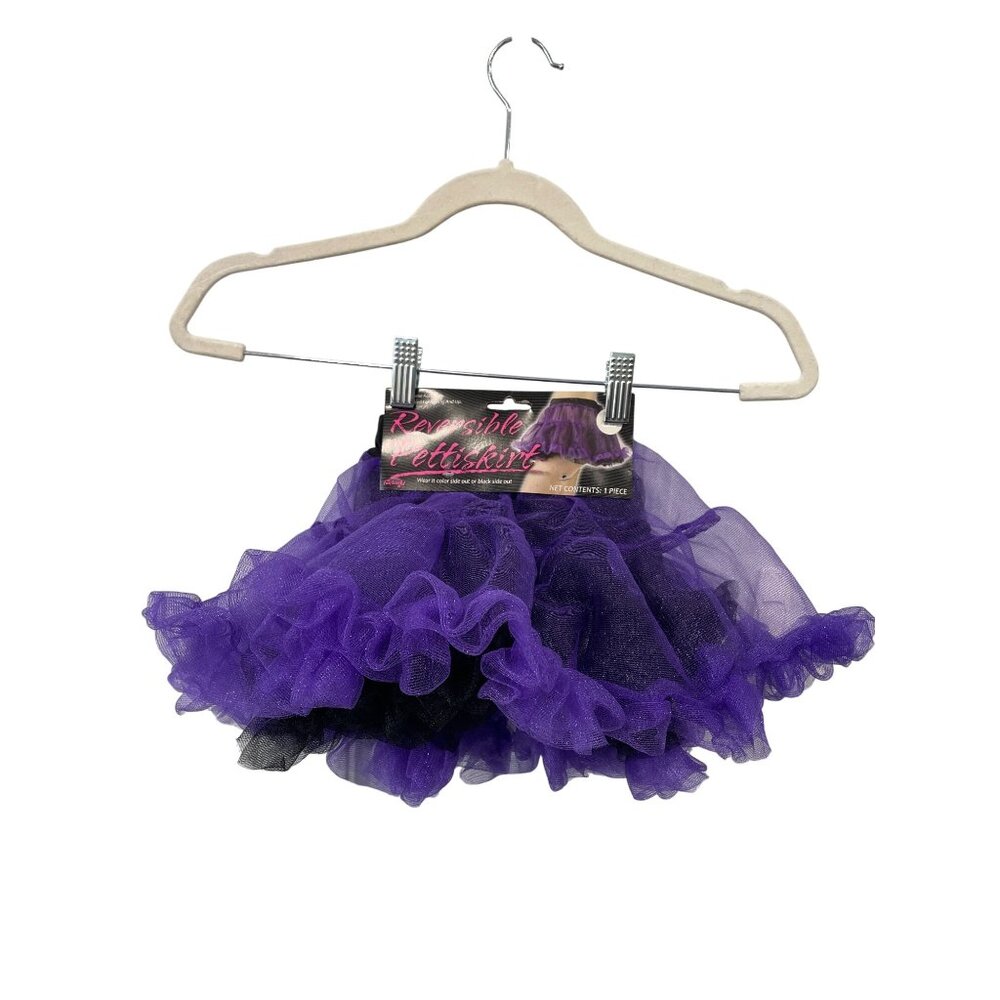 Fun World Reversible Pettiskirt One Size Purple Black Tulle Layered Skirt NEW